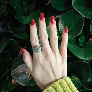 Jade Heart Poison Ring - 925 Sterling Silver Stamped - SIZE 7.5